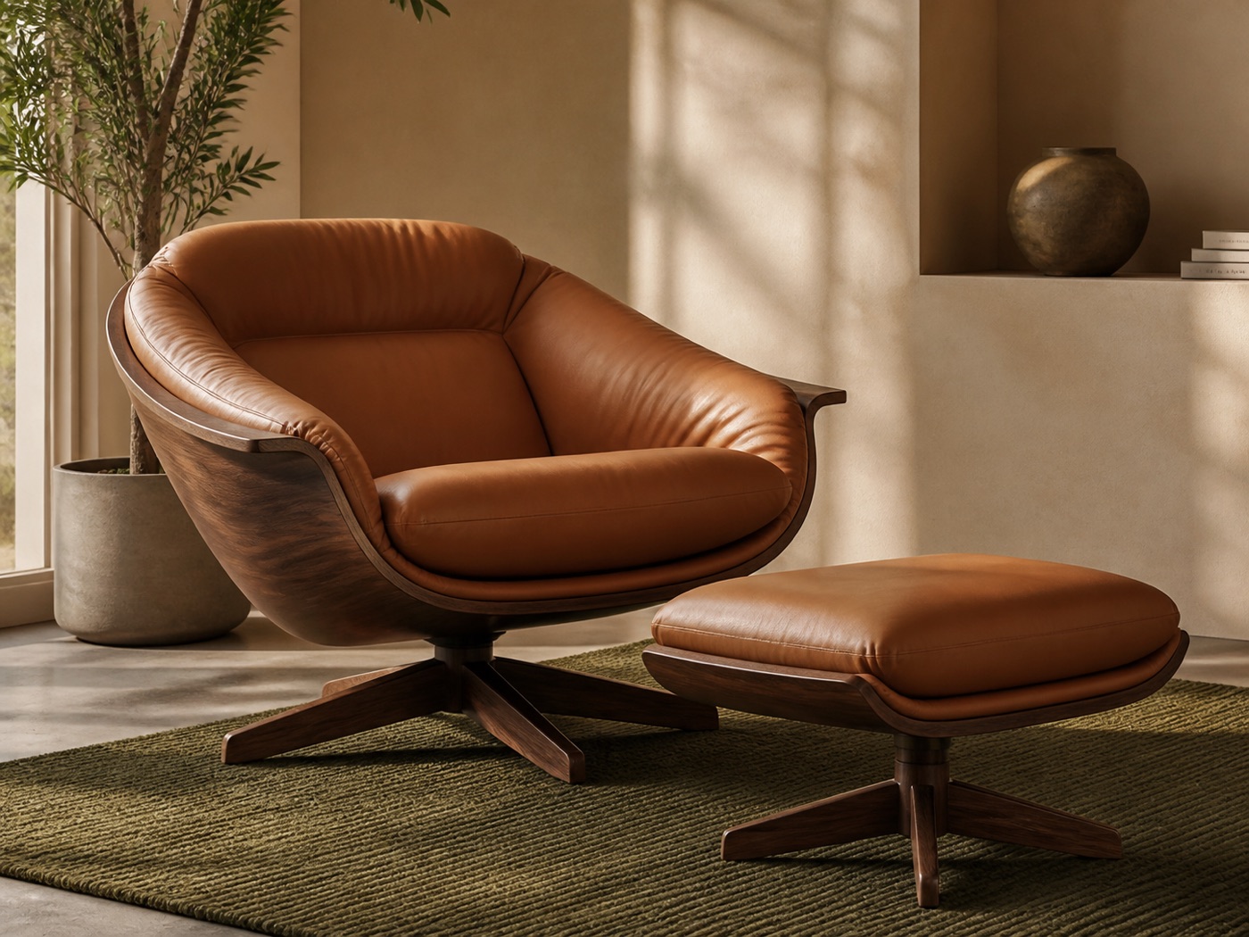 Sillón Bruma en piel y nogal